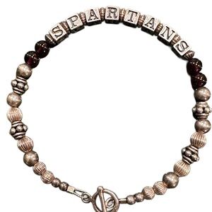 Spartans For ancient Greece Beaded name Bracelet in Silver and Garnet Accents 7”